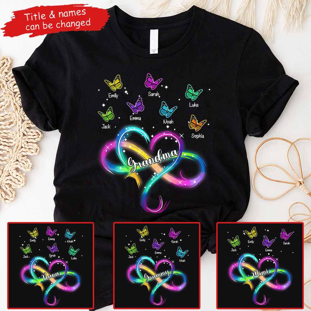 Grandma Infinity Heart - Personalized Custom T Shirt - Gift for Grandma/Nana/Mimi, Mom, Wife, Grandparent