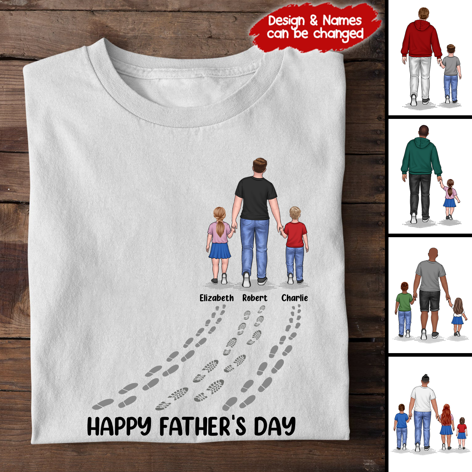 Fathers And Childs Footprints - Personalized Custom T Shirt - Father's Day Gift for Dad, Papa, Grandpa, Daddy, Dada