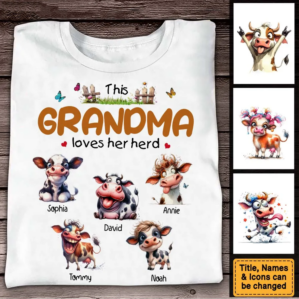 This Grandma Loves Her Herd - Personalized Custom T Shirt - Gift for Grandma/Grandparent