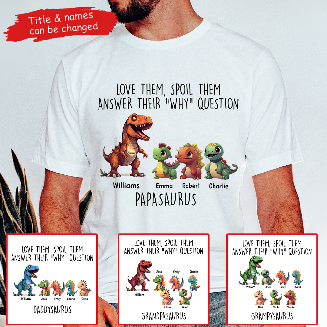 Love Them, Spoil Them Papasaurus - Family Personalized Unisex T-shirt, Hoodie, Sweatshirt - Custom Father's Day, Birthday Gift For Dad, Grandpa