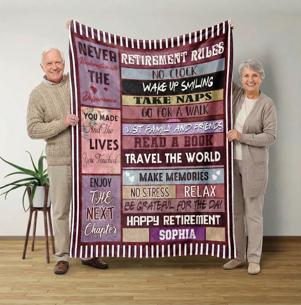 Custom Retirement Gift For Women/Men fleece blanket, product with name options