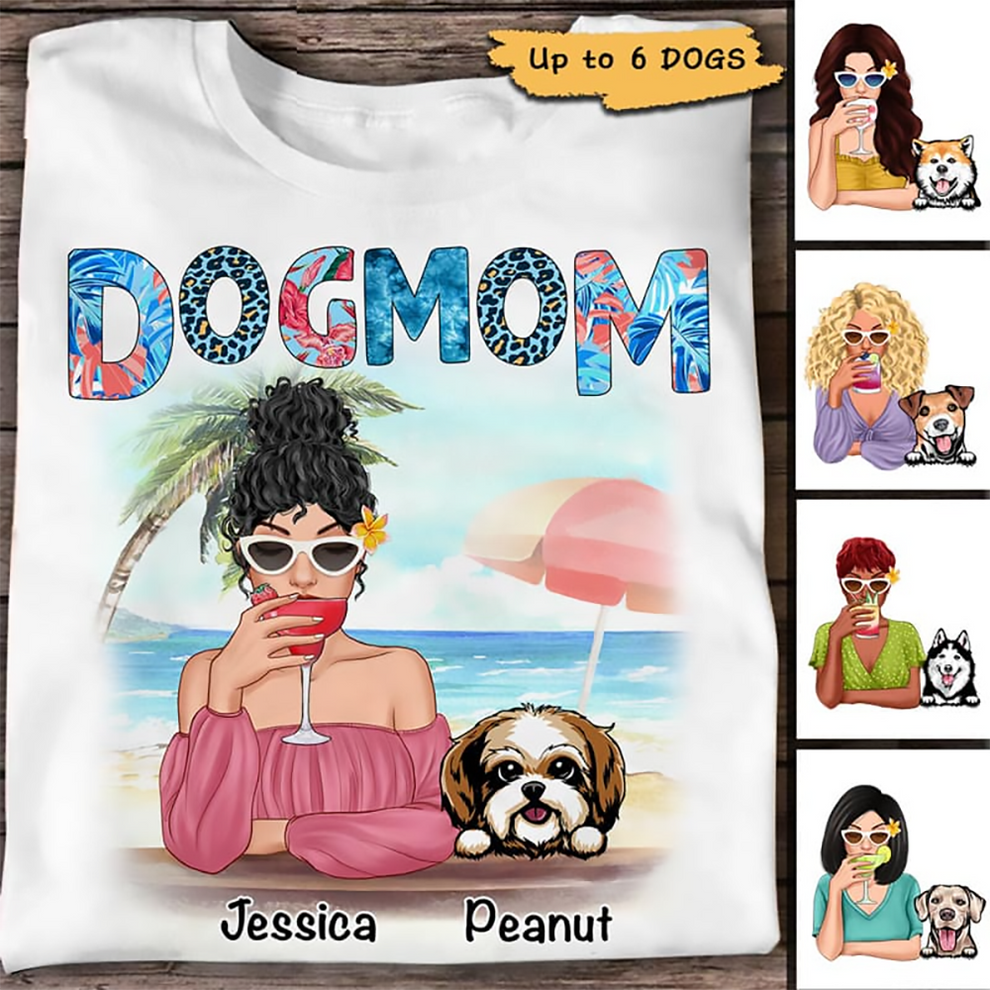 Personalized Dog Mom Summer Patterned t-shirt, main view