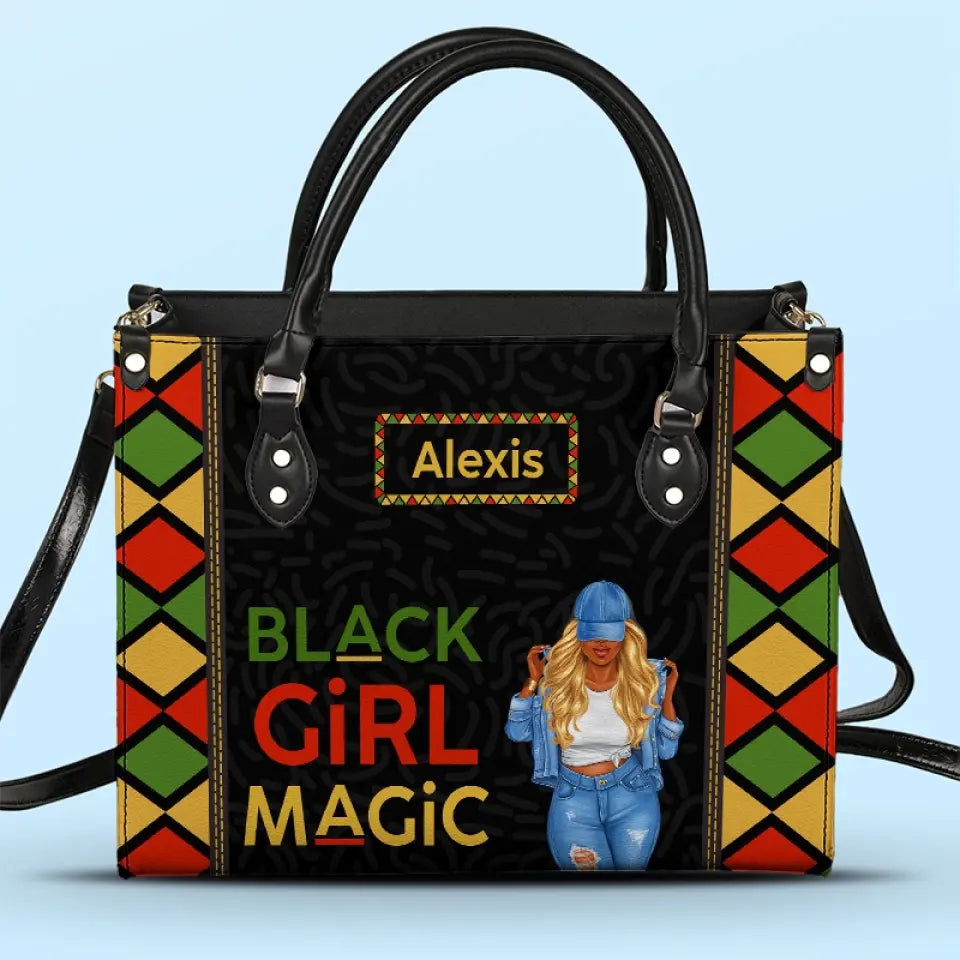 Personalized Power Of Black Girl handbag, front view with name options