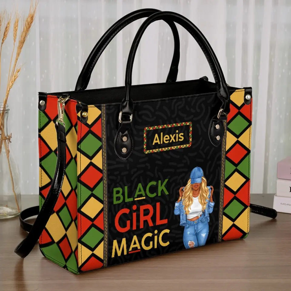 Personalized Power Of Black Girl handbag, interior pockets and removable strap details