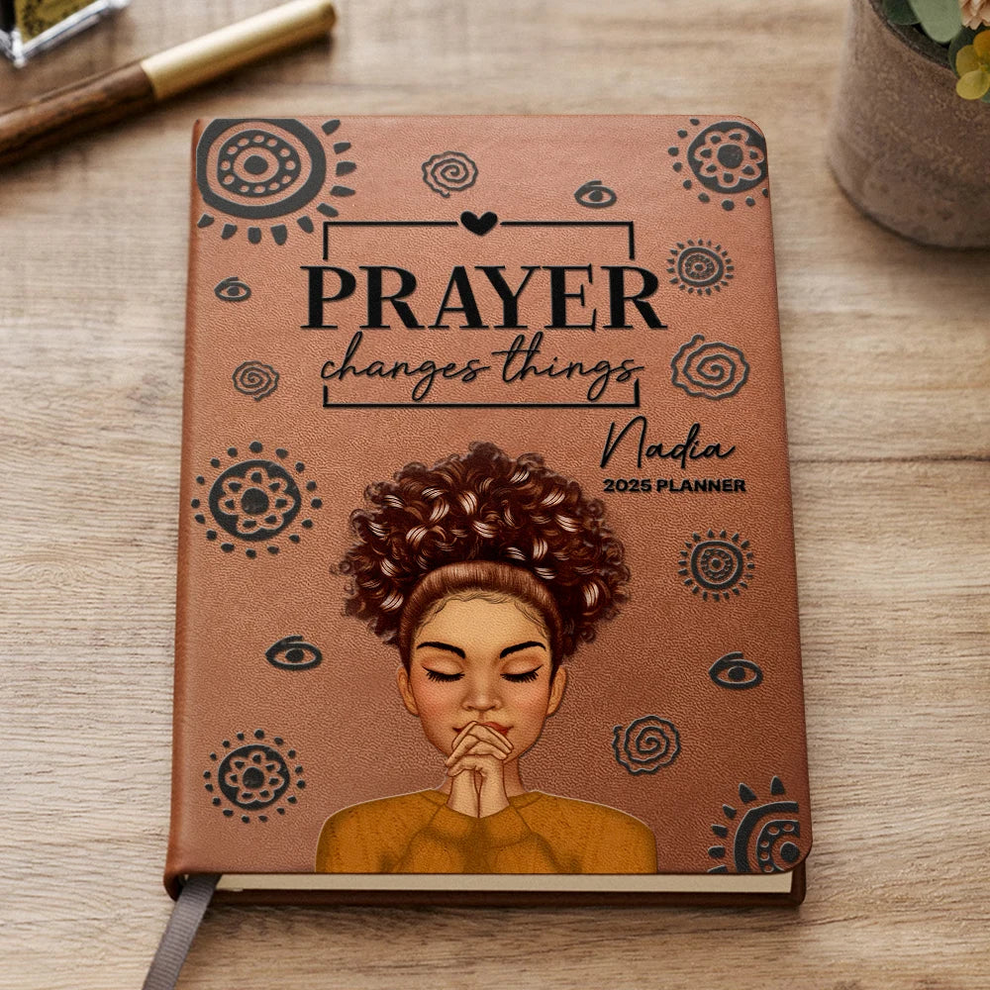 Personalized Prayer Changes Things leather cover notebook, main view