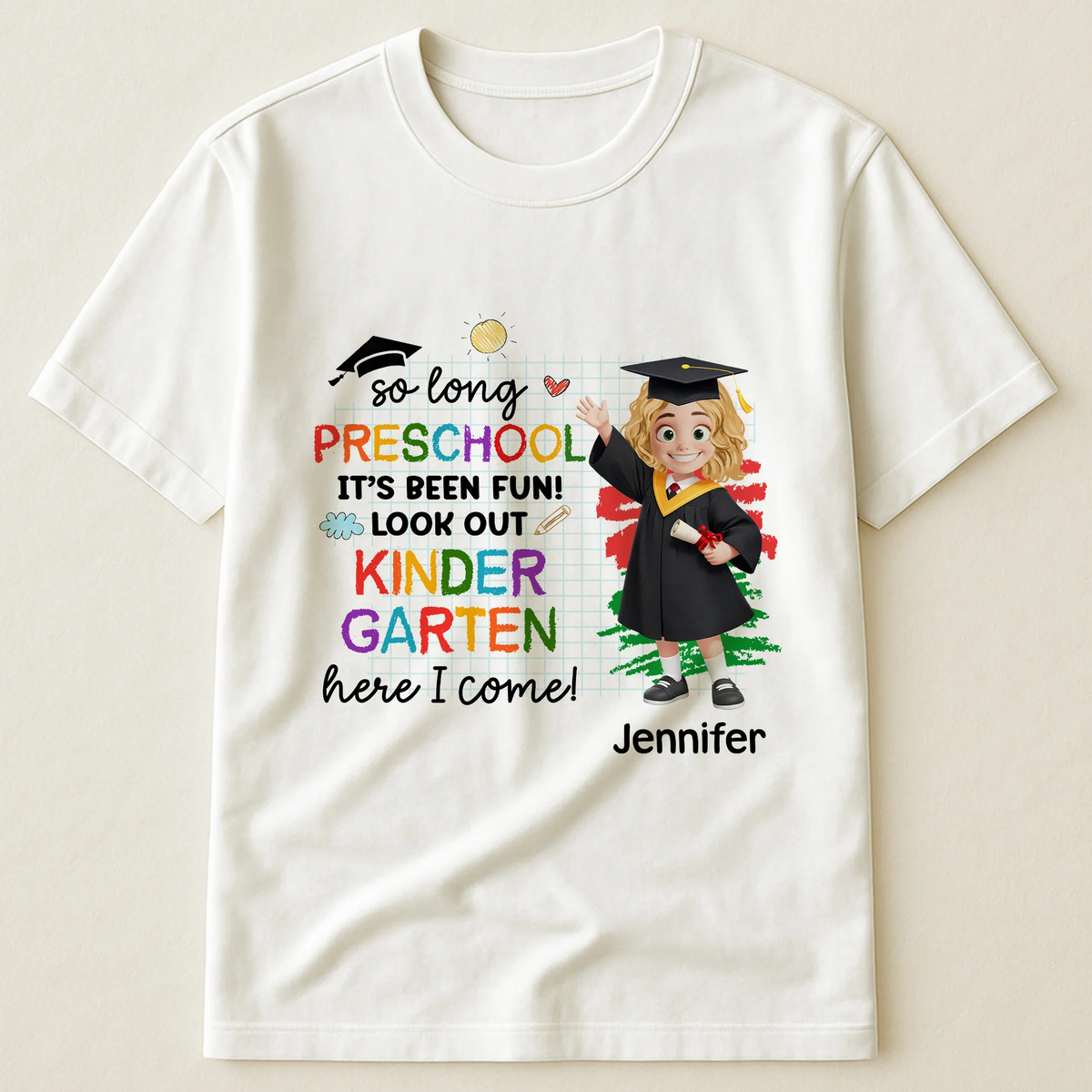 Pre K Graduation Kindergarten Here I Come - Custom Kid Shirt for Back To School | Personalized Gift for Student, Son, Daughter | Kindergarten, Pre-K, Preschool