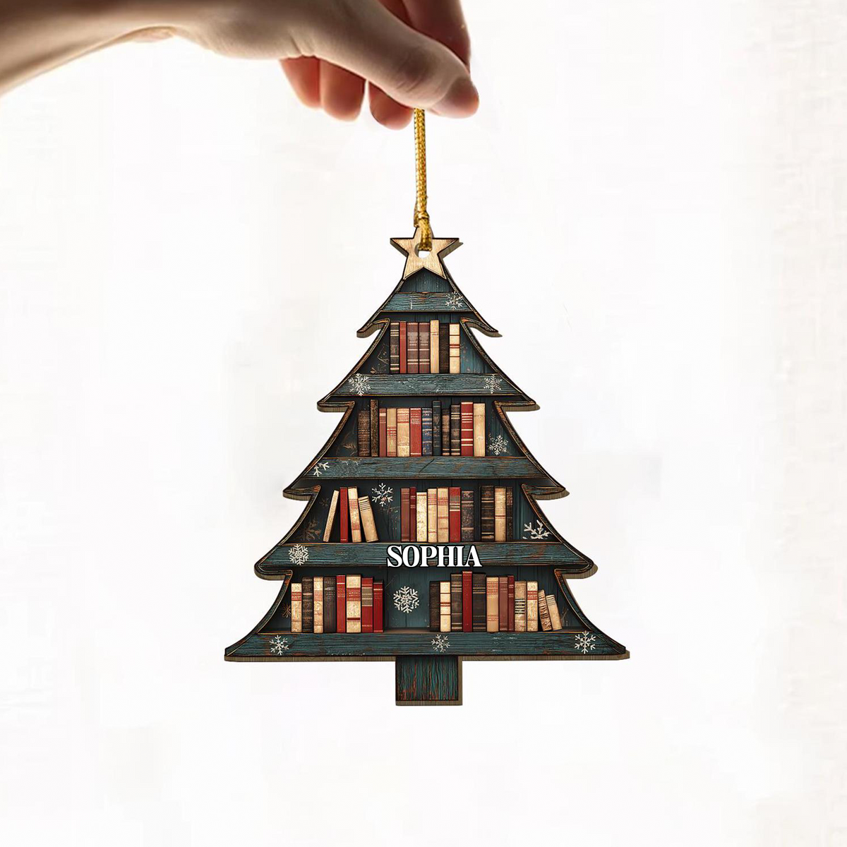 Custom Name Christmas Book Tree - Personalized Wood Ornament - Christmas Gift For Book Lovers, Librarian