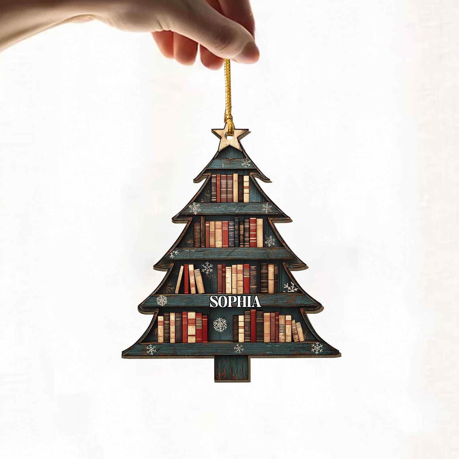 Custom Name Christmas Book Tree - Personalized Wood Ornament - Christmas Gift For Book Lovers, Librarian