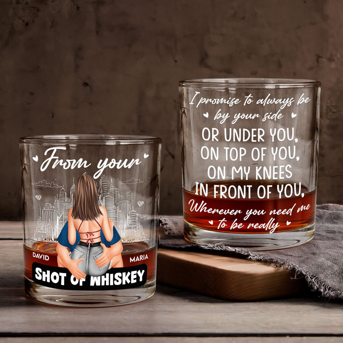 Promise To Always Be By Your Side Couple - Personalized Whiskey Glass - Gift For Him, Husband, Boyfriend on Anniversary, Valentine's Day