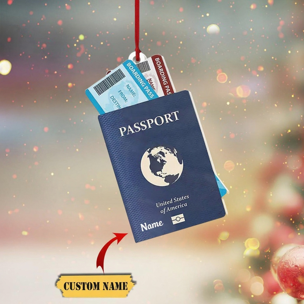 Custom Name Passport Christmas Ornament - Personalized Custom Shaped Acrylic Ornament - Travel Adventure Gift