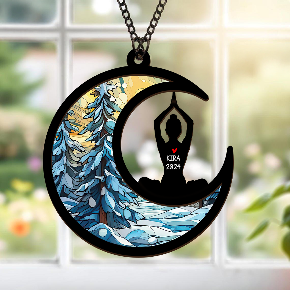 Personalized Christmas Namaste Yoga suncatcher ornament, alternate view 4