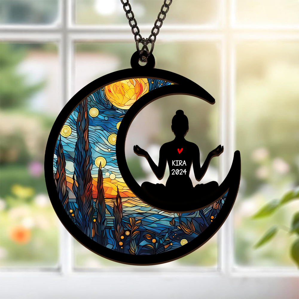 Personalized Christmas Namaste Yoga suncatcher ornament, alternate view 3
