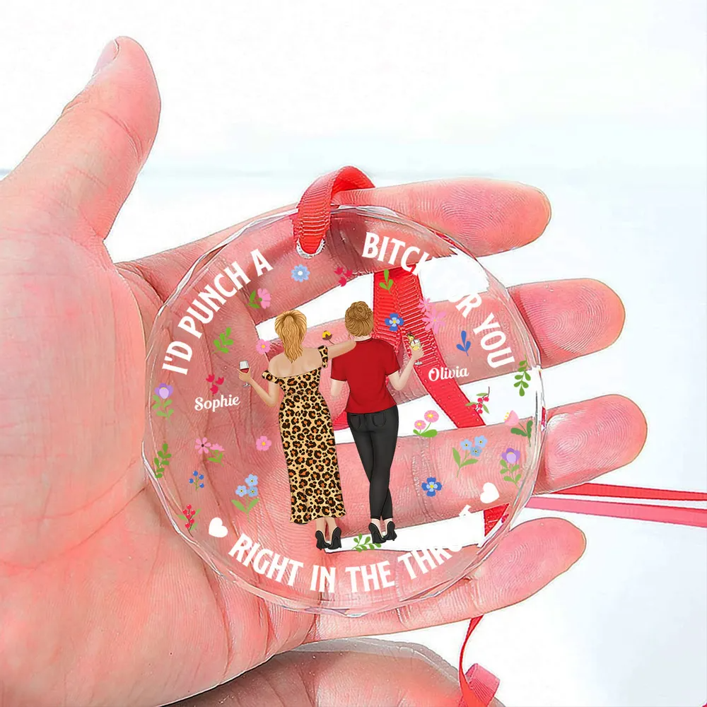 Personalized Punch Bitch Besties circle glass ornament, alternate view 4