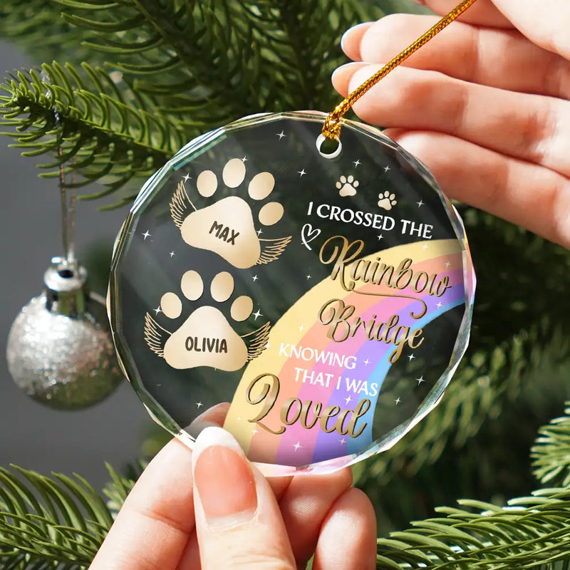 I Crossed The Rainbow Bridge Memorial Pet - Personalized Circle Glass Ornament - Sympathy Gift For Pet Owners, Pet Lovers