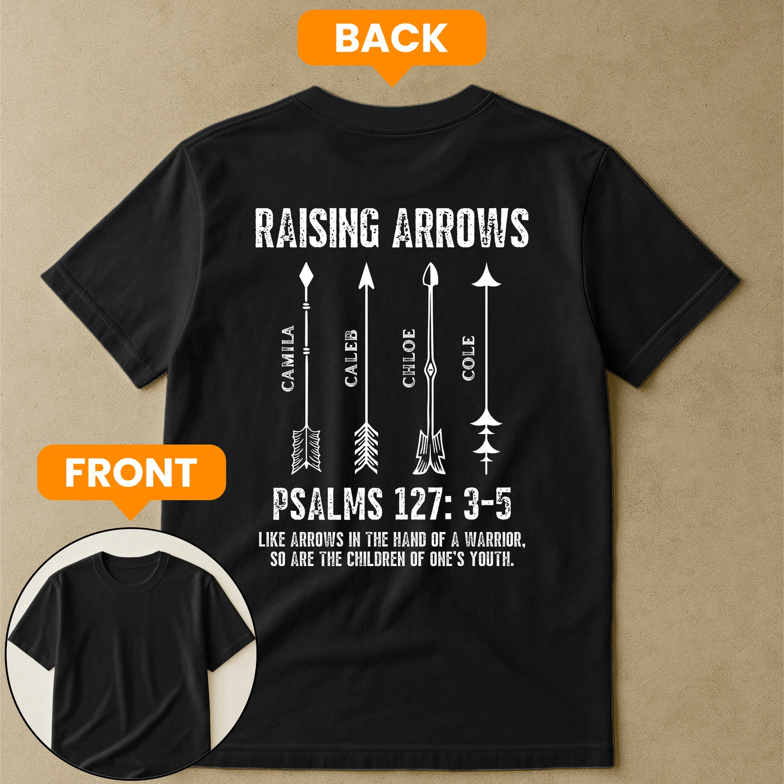 Raising Arrows Christian - Personalized Back Printed T Shirt - Father's Day, Birthday Gift for Dad, Grandpa, Husband