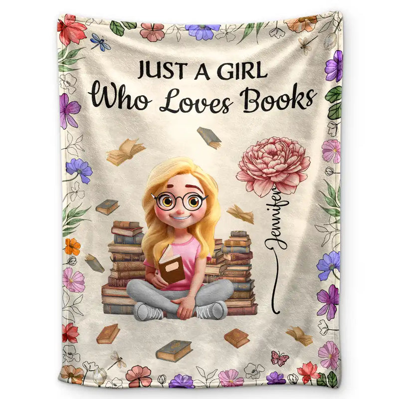 Reading Girl With Birth Month Flowers Book Lovers - Personalized Custom Blanket - Gift For Book Lovers, Bookworms, Readers