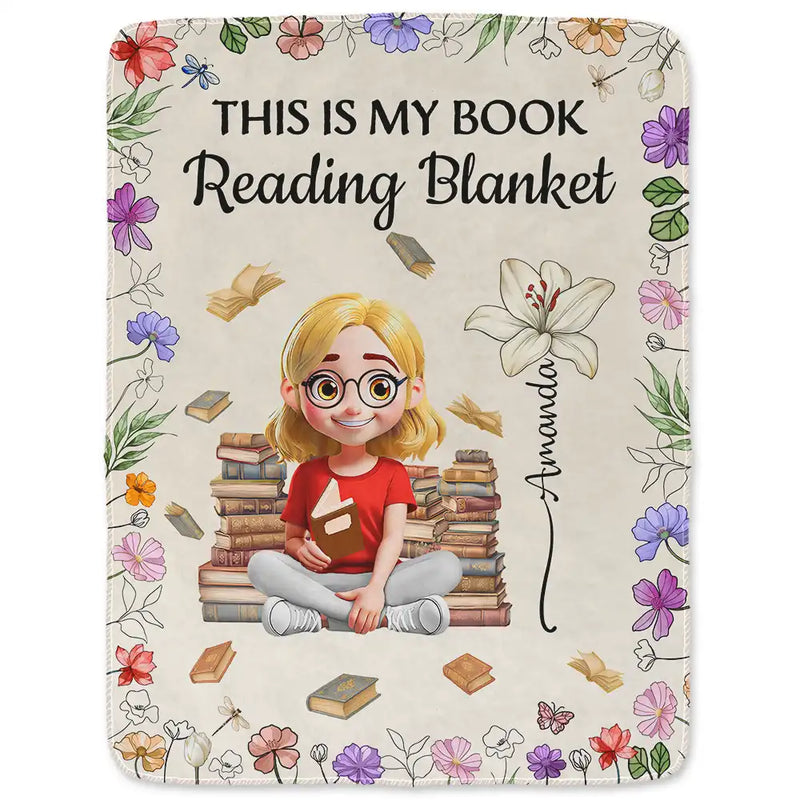 Reading Girl With Birth Month Flowers Book Lovers - Personalized Custom Blanket - Gift For Book Lovers, Bookworms, Readers