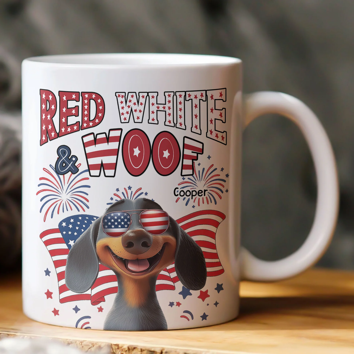 Red White Woof 4th Of July Love - Personalized Custom Mug - Gift For Dog Mom, Dog Dad, Dog Lovers