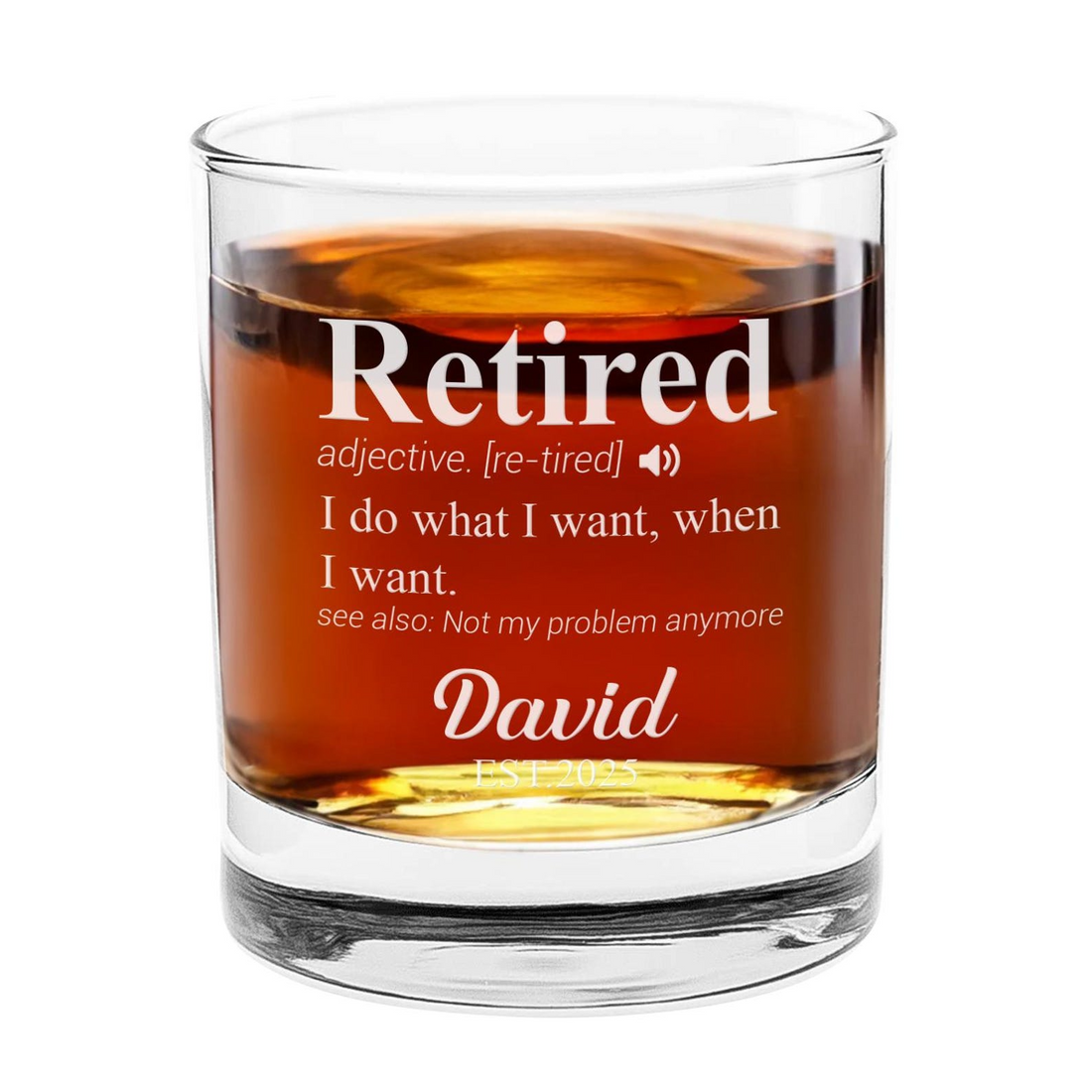 Personalized Retirement Definition whiskey glass, alternate view 2