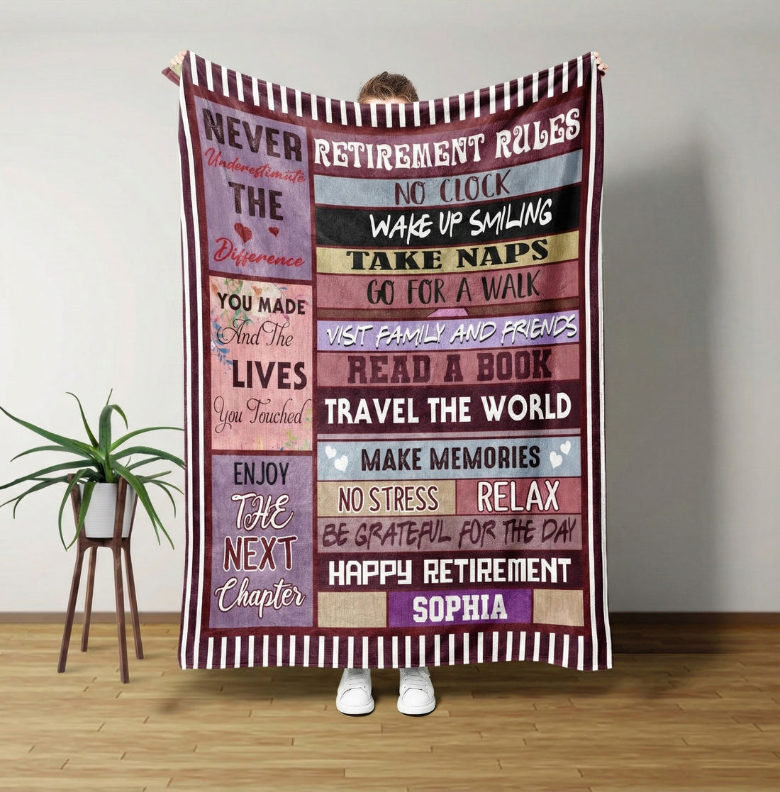 Custom Retirement Gift For Women/Men fleece blanket, soft fleece fabric close-up