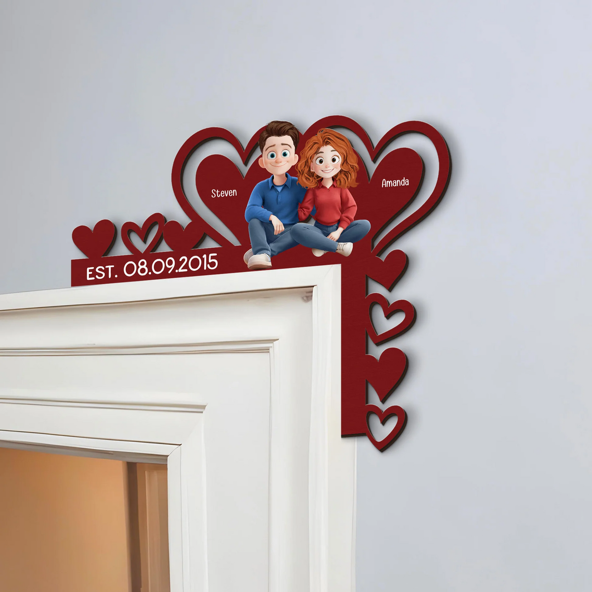 Couple Romantic Love Our Happy Corner Together - Personalized Door Corner Wood Sign - Gift For Her/Him, Husband/Wife, Couples on Anniversary, Valentine's Day