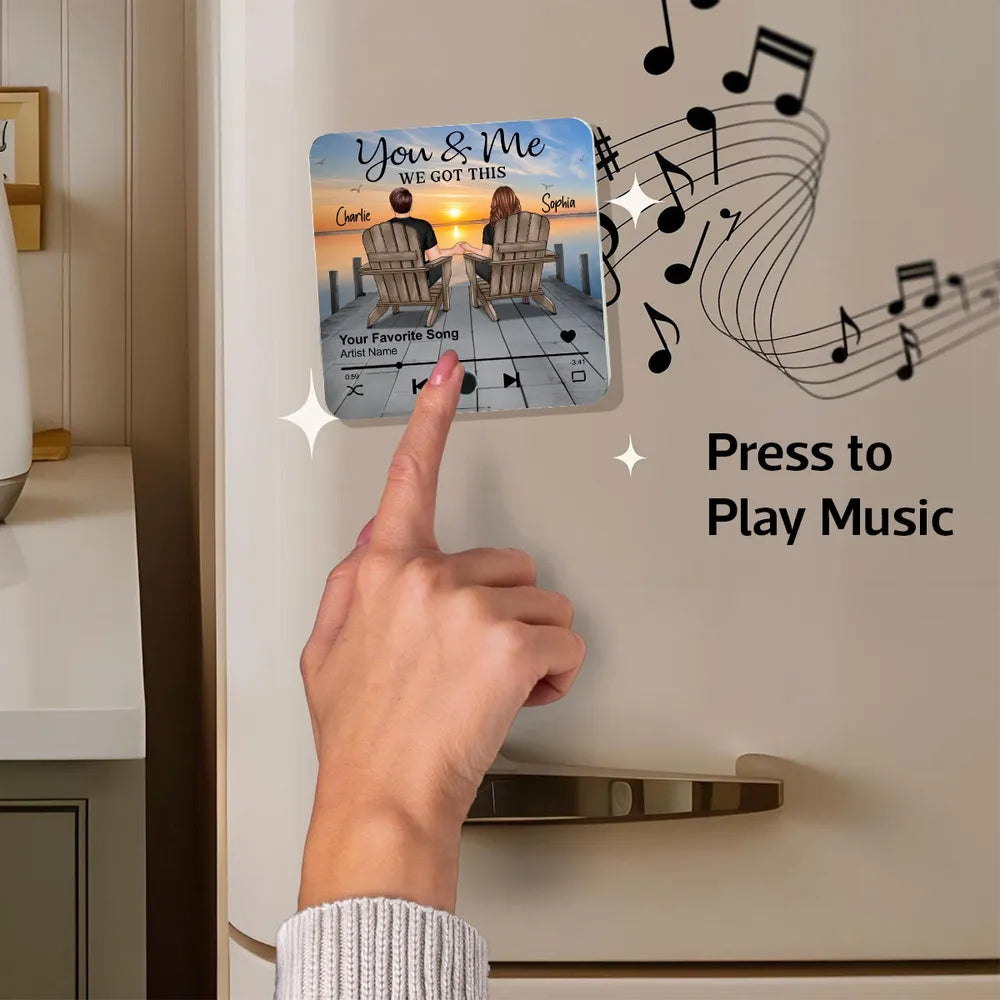 Romantic Couple Hand-in-Hand - Personalized Music Fridge Magnet - Anniversary & Valentine's Gift for Her/Him, Husband/Wife, Couples