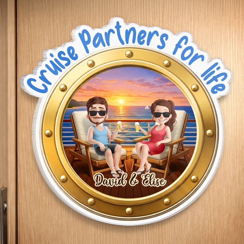 Sailing Into The Ocean Together Couple - Personalized Acrylic Fridge Magnet - Summer Vacation And Travel Gifts For Husband And Wife, Him And Her