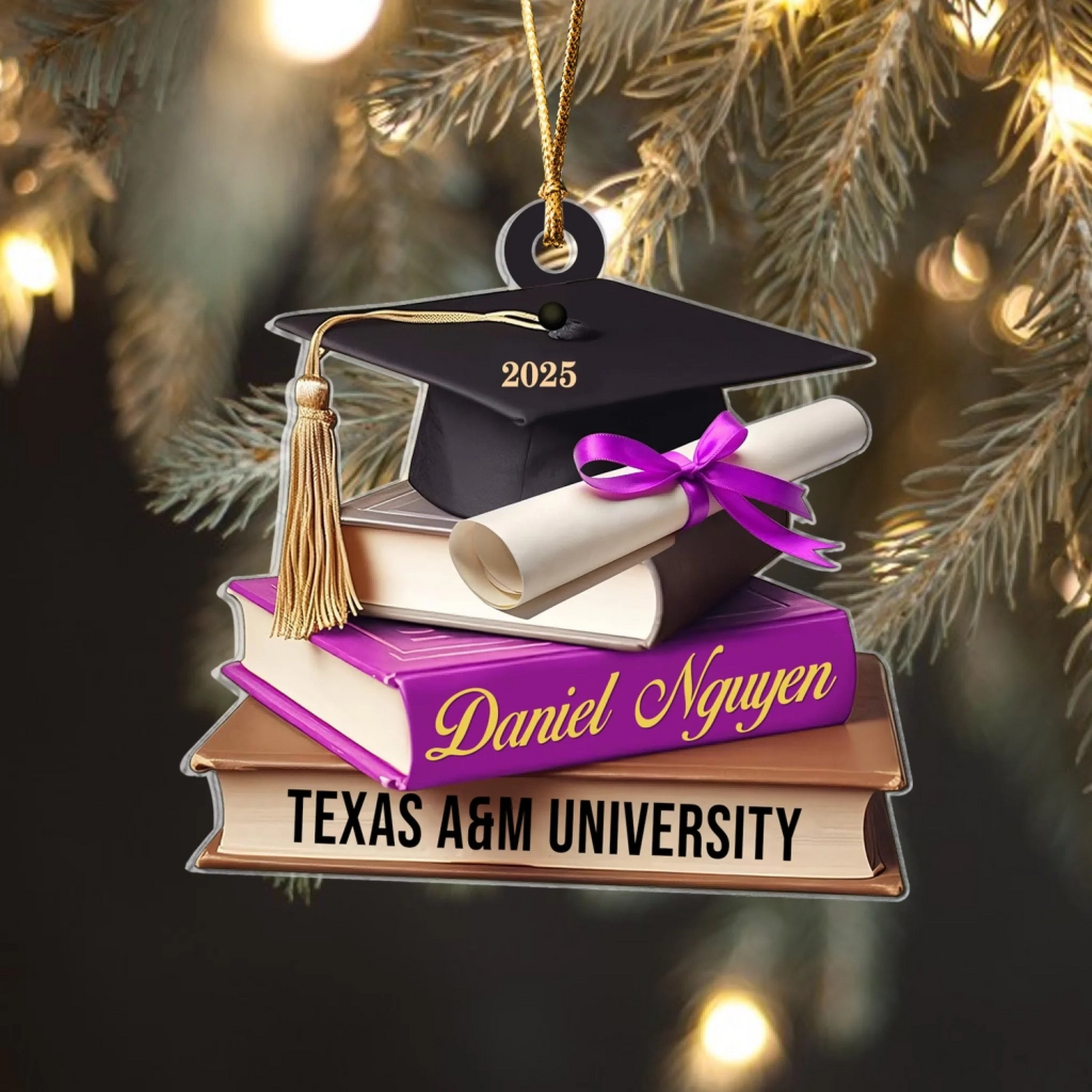 Custom School Graduation Cap With Books - Personalized Custom Shaped Ornament - Graduation Motivation Gift For Her/Him, Daughter/Son, Grad Ceremony, Commencement