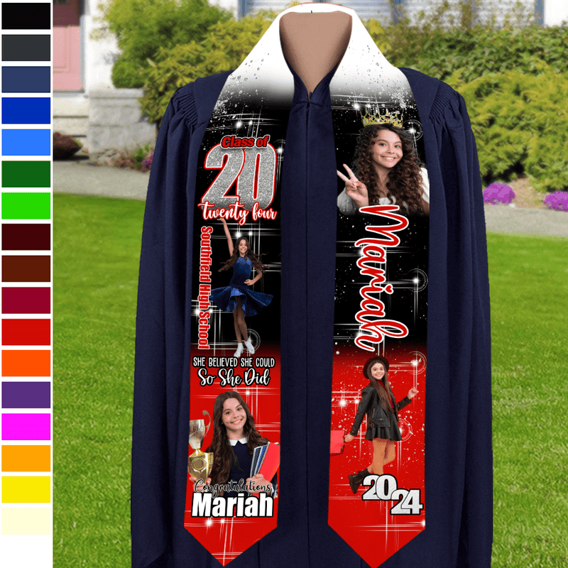 Custom Photo She Believed She Could So She Did - Personalized Stoles Sash - Gift For Her/Him, Daughter/Son, Grad Ceremony, Commencement
