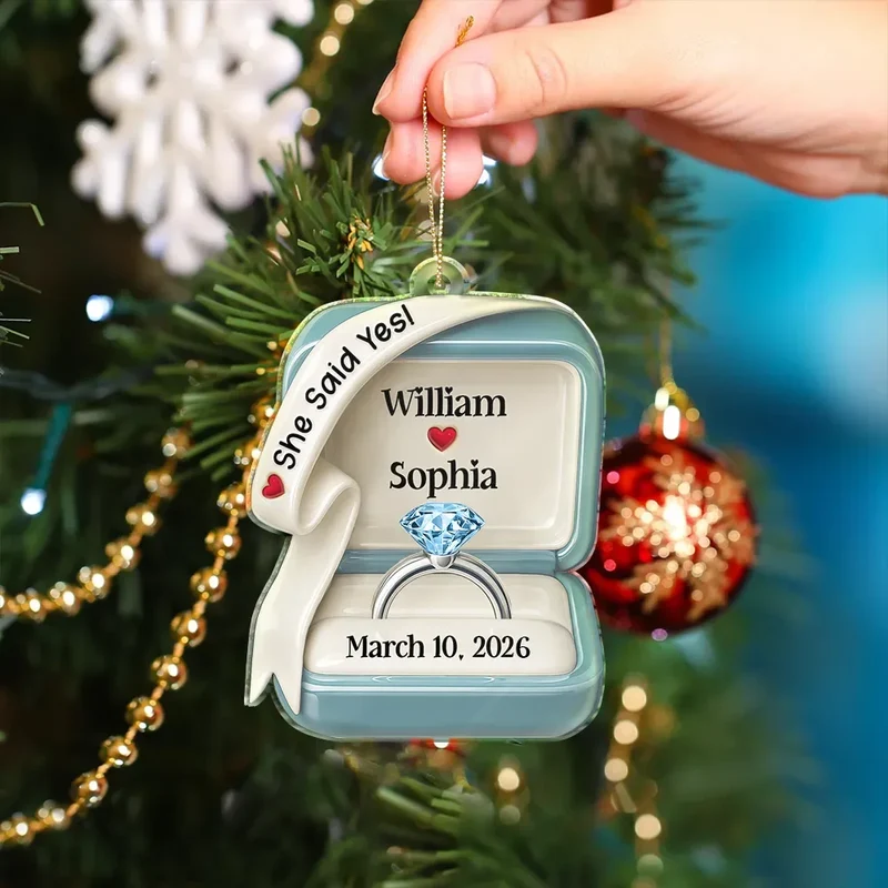 She Said Yes Engaged Married - Personalized Custom Shaped Acrylic Ornament - Christmas Gift For Engaged Couples, Newlyweds, Anniversaries