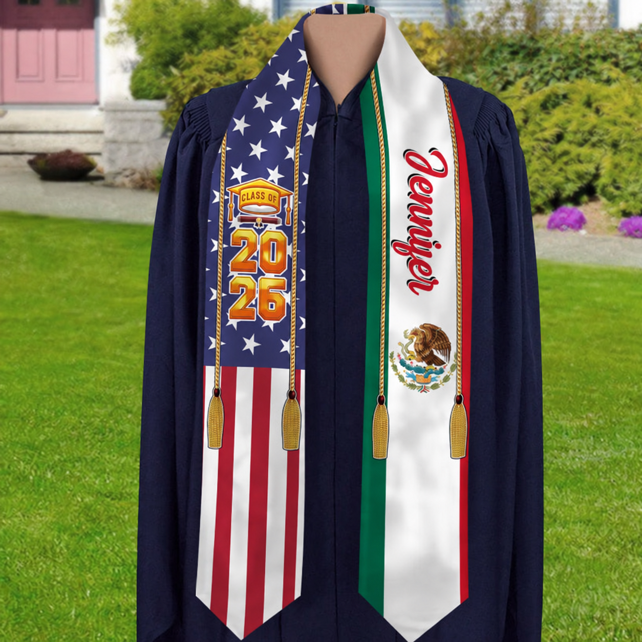 Country Flag Class of 2026 - Personalized Stoles Sash - Gift For Her/Him, Daughter/Son, Grad Ceremony, Commencement