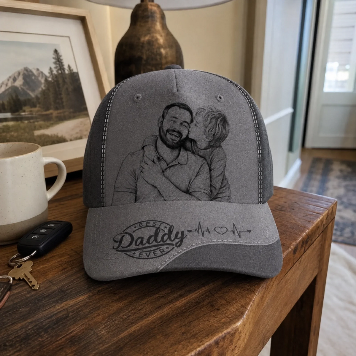 Custom Photo Sketch Line Art Dad - Personalized Classic Cap - Father's Day Gift For Dad, Daddy, Papa, Grandpa