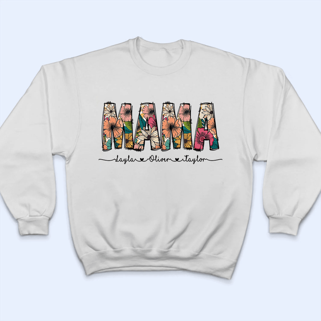 Floral Mama Custom Kid's Names with Sweet Hearts t-shirt, alternate view 5