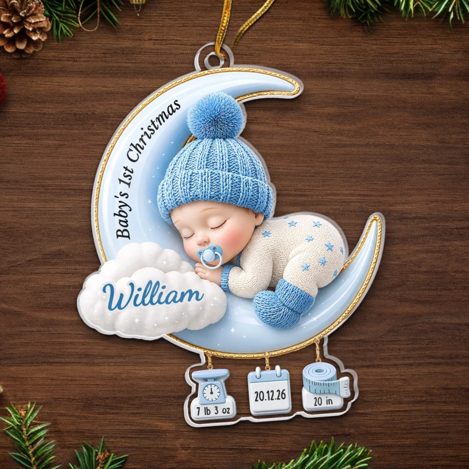 Sweet Dreams Little Angel Christmas - Personalized Custom Shaped Acrylic Ornament - Newborn Gifts, Babies 1st Christmas Gifts