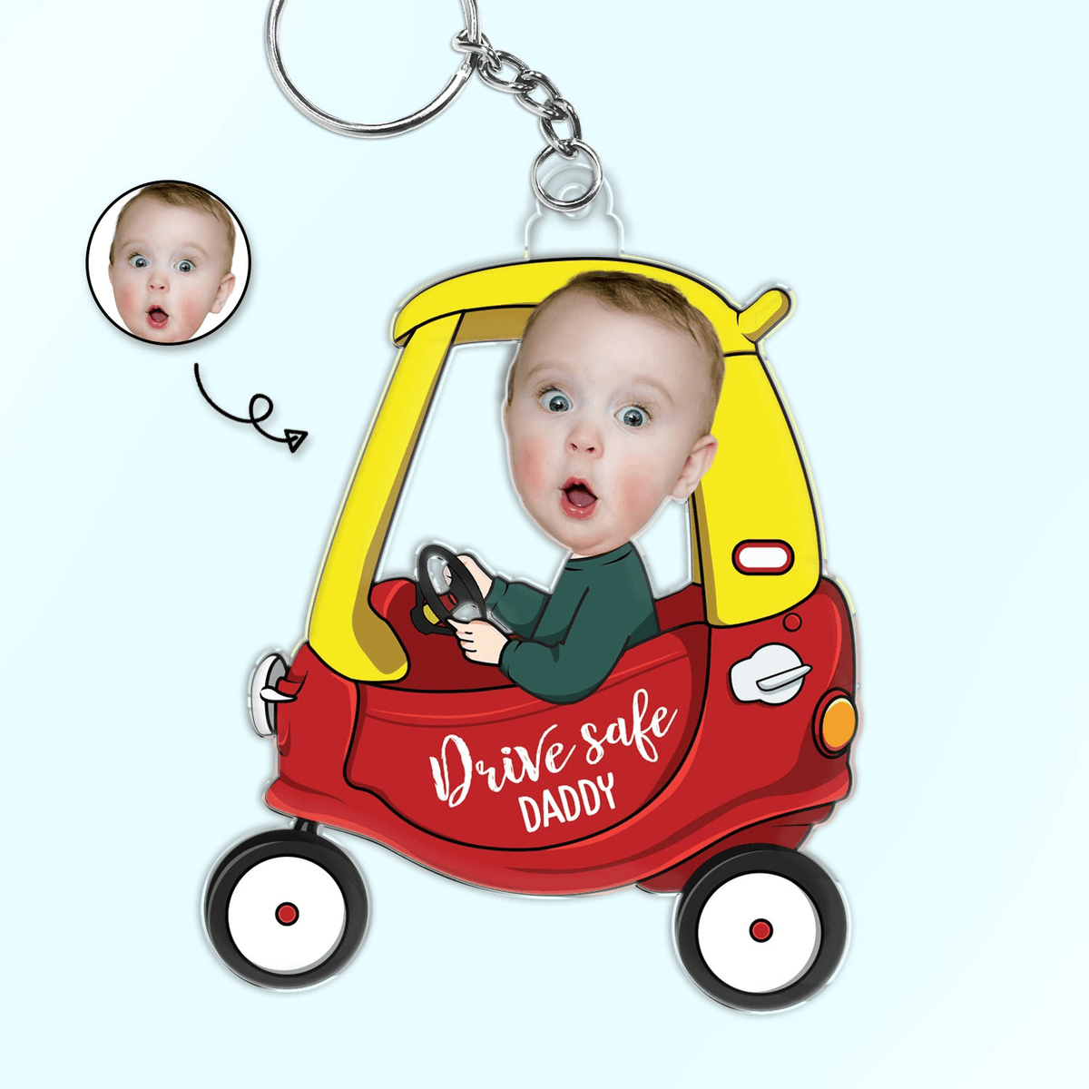 Custom Photo Drive Safe Daddy - Personalized Acrylic Keychain - Father's Day Gift for Dad, Papa, Grandpa, Daddy, Dada