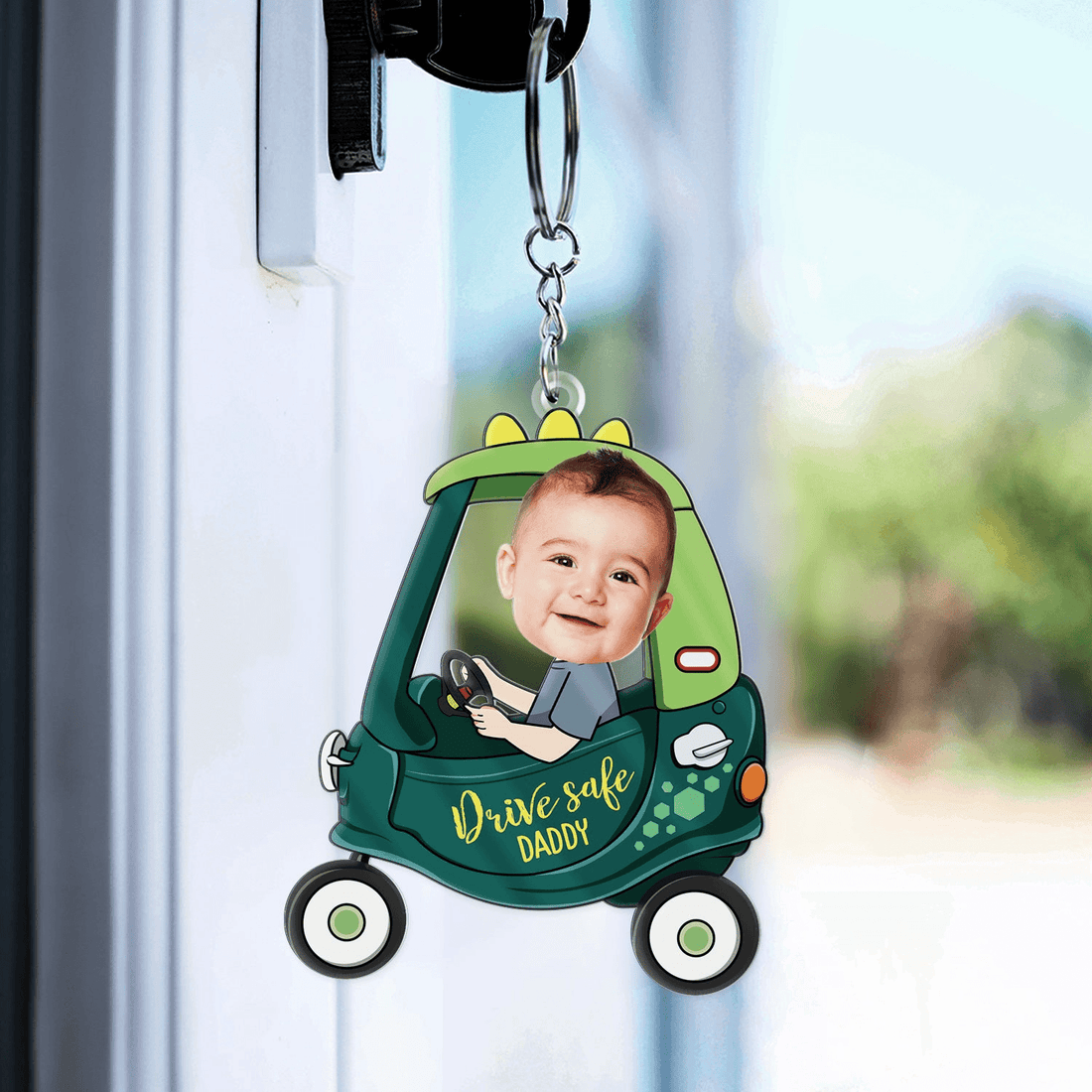 Custom Photo Drive Safe Daddy acrylic keychain, alternate view 3