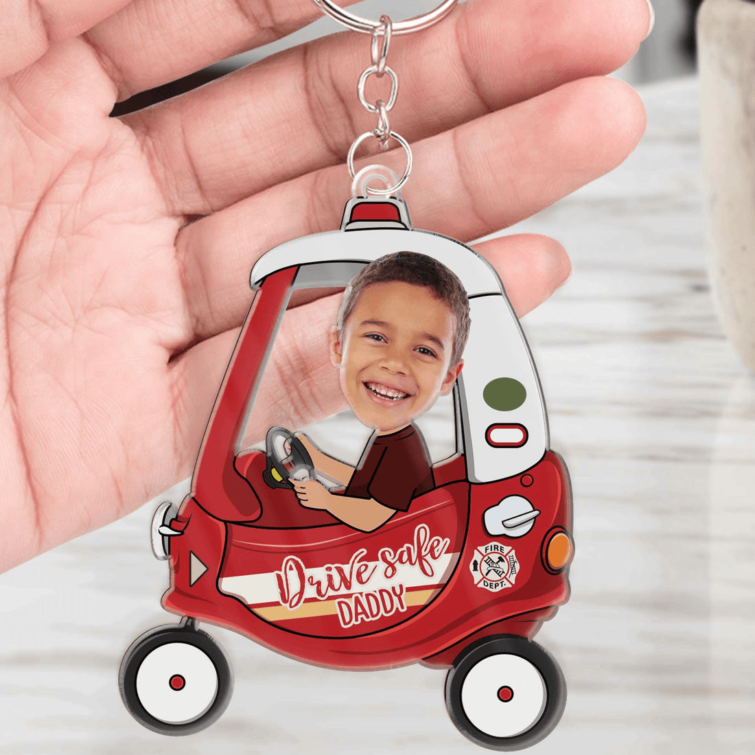 Custom Photo Drive Safe Daddy acrylic keychain, alternate view 2