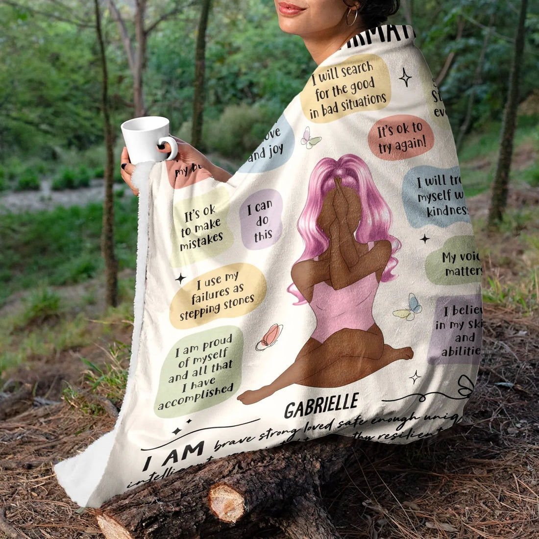 Personalized Yoga Girl Morning Affirmations fleece blanket, size guide chart
