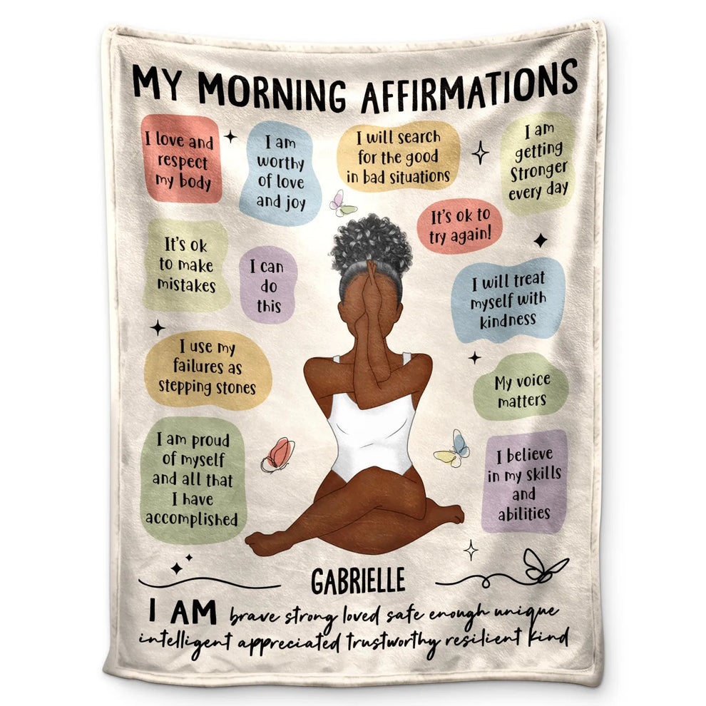 Personalized Yoga Girl Morning Affirmations fleece blanket, product with name options