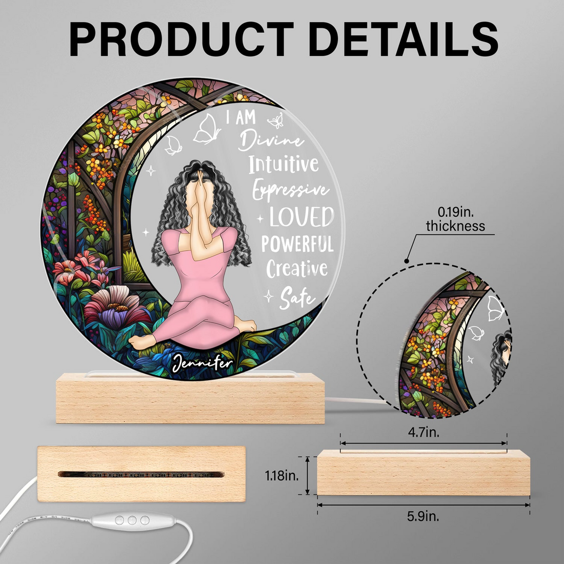 Personalized Yoga I Am Divine led light, alternate view 6