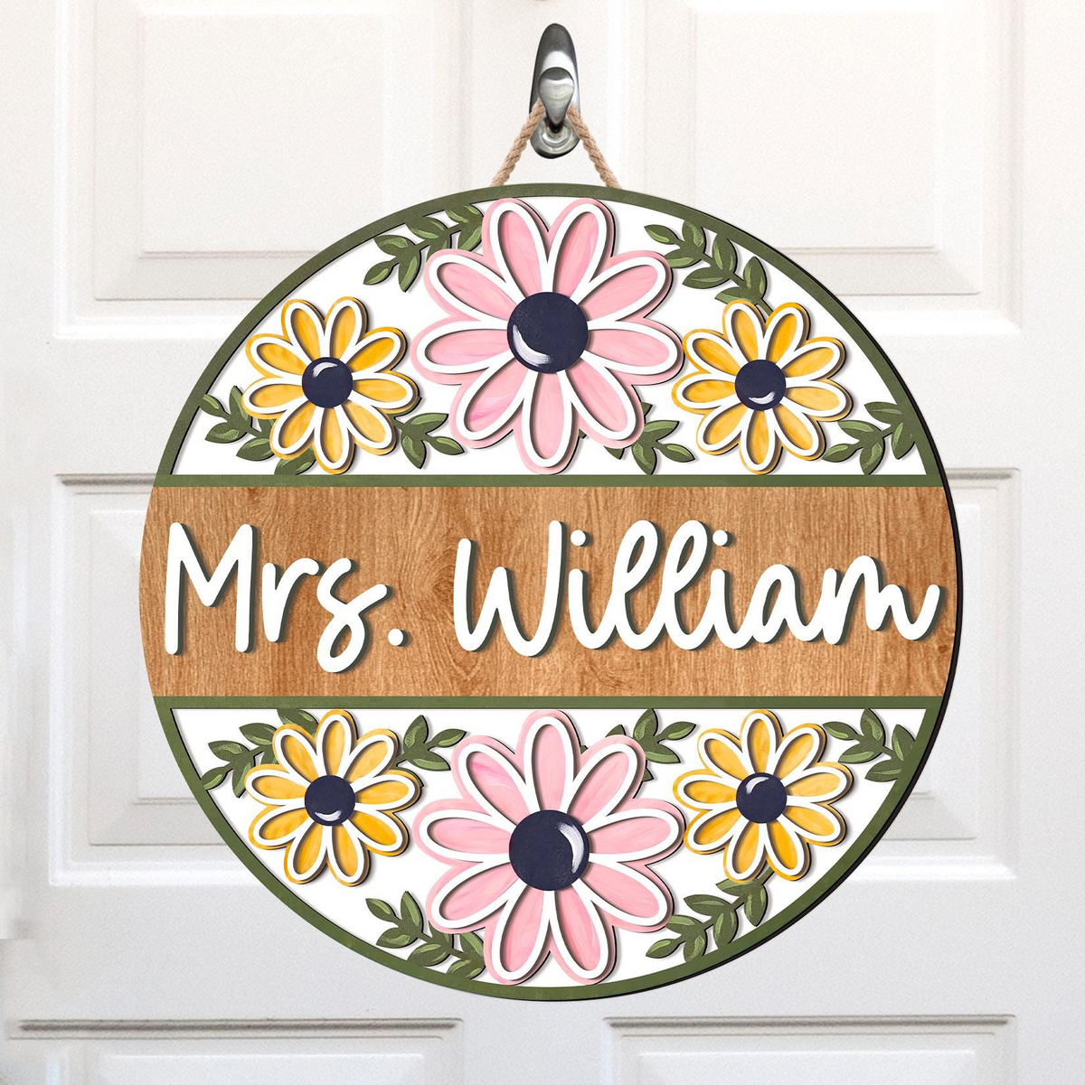 Retro Floral Teacher Door Sign - Personalized Round Wood Sign - Back To School, 1st Day of School - Custom Gift For Teachers & Educators, Classroom Decoration