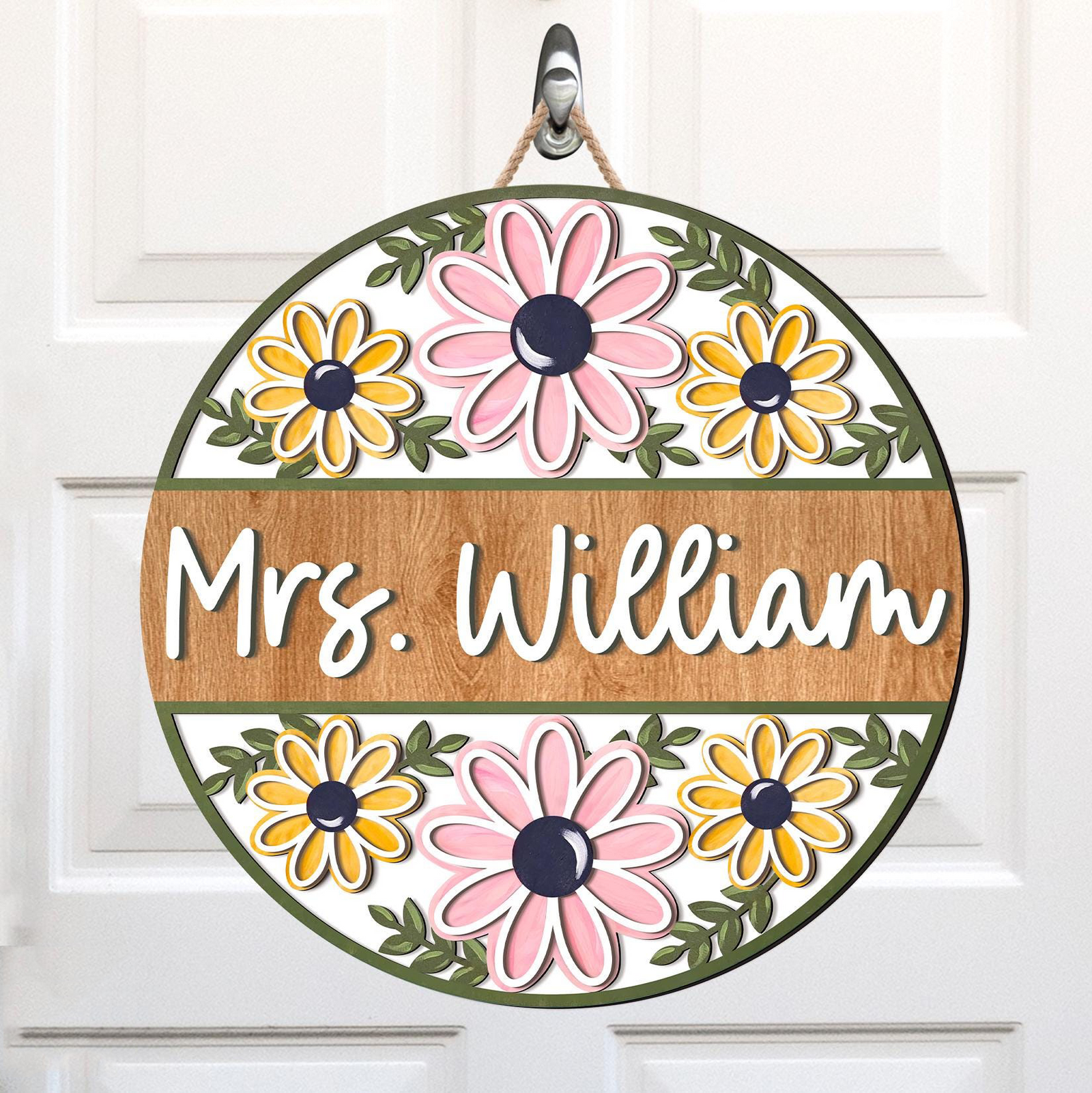 Retro Floral Teacher Door Sign - Personalized Round Wood Sign - Back To School, 1st Day of School - Custom Gift For Teachers & Educators, Classroom Decoration