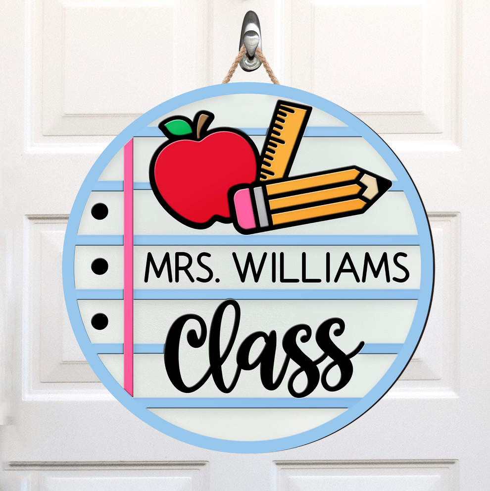 Personalized Teacher Class Sign round wood sign, main view
