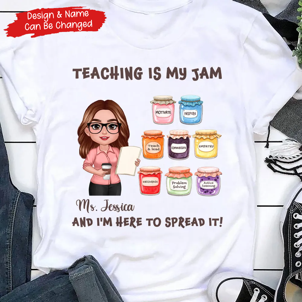 Teacher Teaching Is My Jam - Personalized Custom Shirt - Back To School Gift For Teacher, Educator, Kindergarten, Preschool, Pre K, Paraprofessional