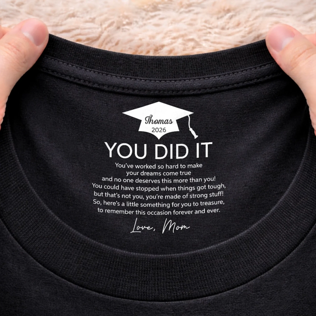 The Adventure Begins Graduation - Personalized Custom Inside Neck Print T-Shirt - Gift For Her/Him, Daughter/Son, Grad Ceremony, Commencement