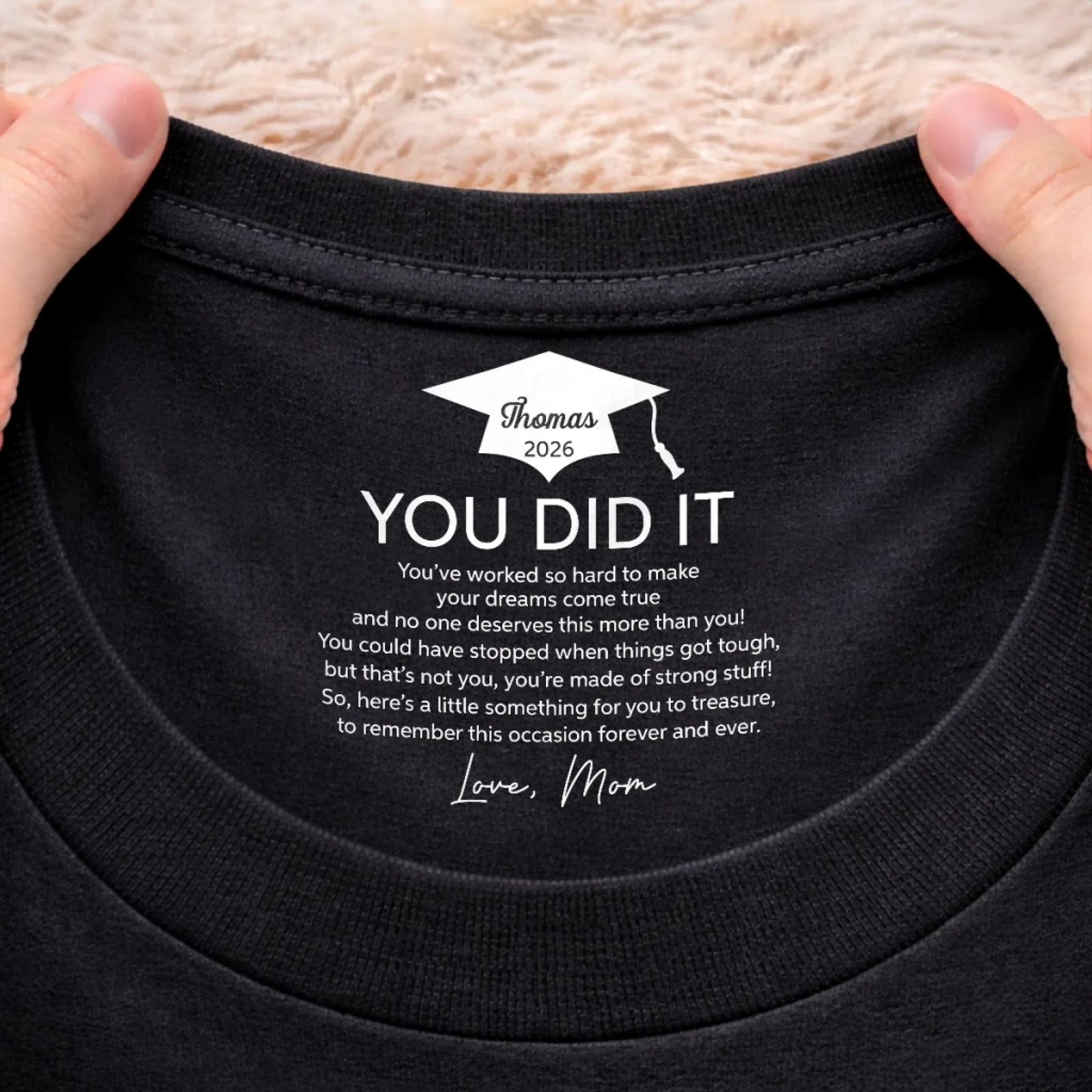 The Adventure Begins Graduation - Personalized Custom Inside Neck Print T-Shirt - Gift For Her/Him, Daughter/Son, Grad Ceremony, Commencement
