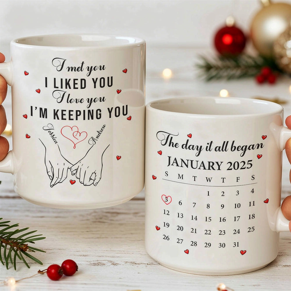 The Day It All Began Couple Quote & Calendar - Personalized Custom Mug - Gift For Her/Him, Husband/Wife, Couples on Anniversary, Valentine's Day