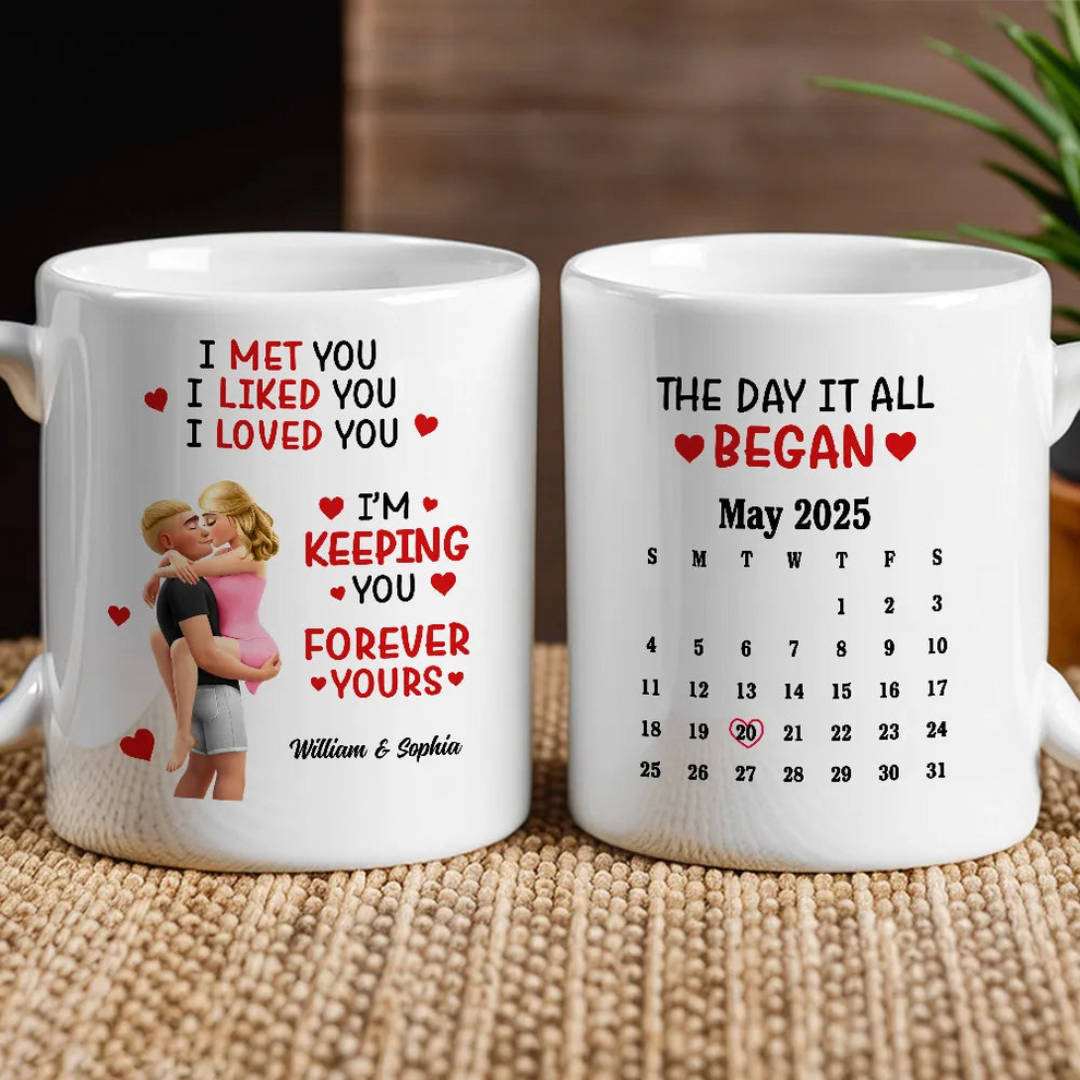 Personalized Couple Calendar 'The Day It All Began' mug, main view