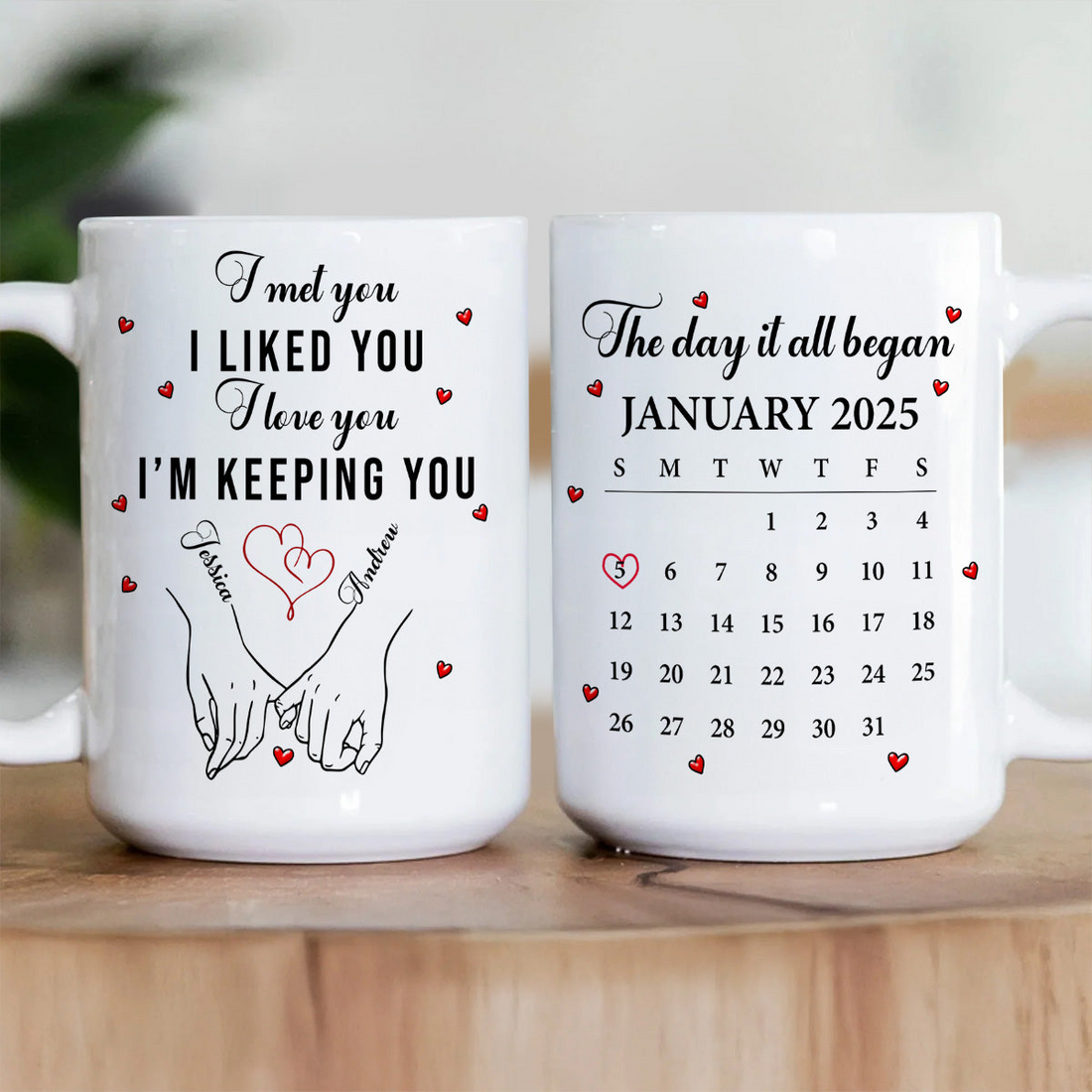 Personalized The Day It All Began Couple Quote & Calendar mug, alternate view 3