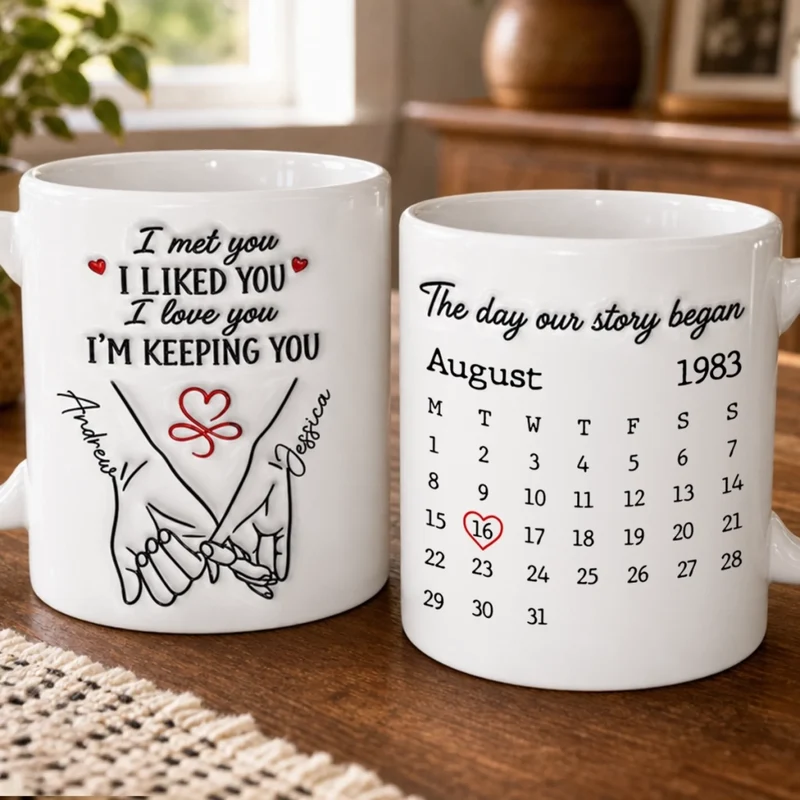 The Day Our Story Began Couple - Personalized Custom Mug - Wedding, Anniversary Gift For Couples, Wife/Husband